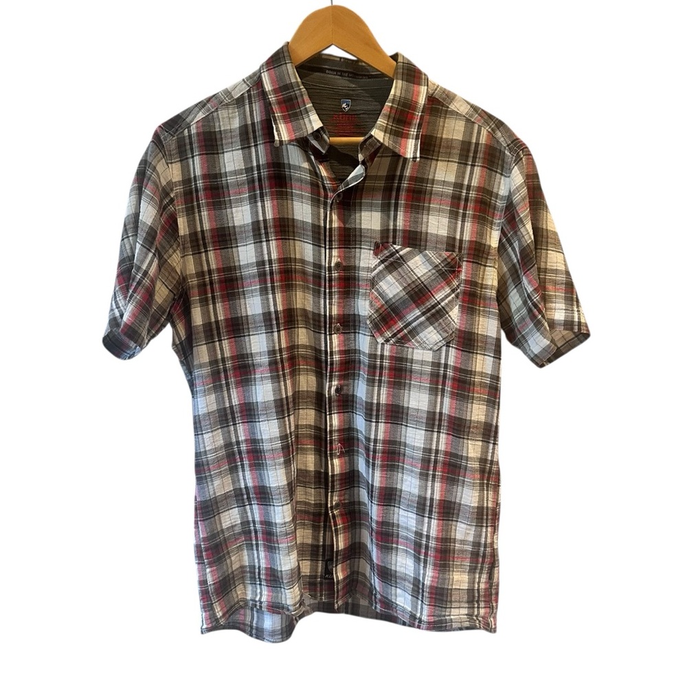 Kuhl Response 100% Organic Cotton Short Sleeve Plaid Button Up Shirt Size Medium